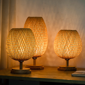 Bamboo Woven <b>Table</b> Lamp E27 <b>Led</b> <b>Light</b> Source For Bedroom Living Room Tea Room Hotel Study Bedside - Product Image 4