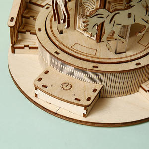 Carrousel en bois pour enfants, boîte à musique <span class=keywords><strong>3D</strong></span>, jouet de <span class=keywords><strong>puzzle</strong></span>, modèle de bricolage pour bureau, moins de 50 pièces, multifonctionnel - Product Image 4
