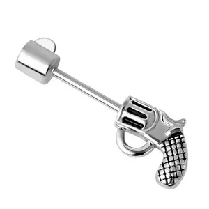 Pistolet cool pour homme en acier inoxydable, piercing en forme de mamelon, corps, bijoux, vente en gros, 2 pièces