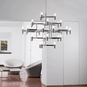 Lustre suspendu contemporain minimaliste BGST Duplex, luminaire moderne à LED pour villa, appartement, salon, salle à manger - Product Image 1
