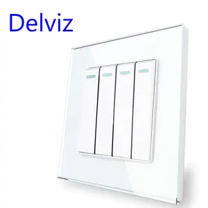 Delviz Toughened Crystal Glass Switch Panel, AC 110V~250V Square 16A Power controller, 4 Gang 2 Way Push Button Wall Lamp Switch