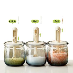 Slide Spoon Telescopic Transparent Glass Seasoning Jar <b>Herbs</b> Condiment Storage Container <b>Box</b> Retractable Salt Sugar Spice Jars - Product Image 1