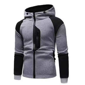 Sweat à capuche zippé gris noir pour hommes, veste ajustée à la mode à manches longues, streetwear décontracté, sweat à capuche en molleton doux, vêtements d'hiver - Product Image 1