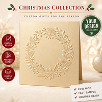 Enveloppe personnalisée de Noël 5x7 pouces en carton gaufré à sec 300/350 g/m² en pâte recyclée avec estampage à chaud doré pour cadeau d'entreprise et vœux de fêtes
