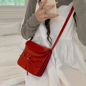 Niche Design Red Patent Leather <b>Square</b> Bag With Bow 7 Inch Magnetic Buckle Single Strap Fashion Shoulder Crossbody Bag - Product Image 1