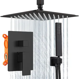 Brass Black Luxury Square Douche Conjunto de Banheiro Ducha Rain Bath Rainfall Jet Shower System Set Faucet
