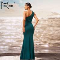One Shoulder Feather High Split Grün Lange elegante Abendkleider für Frauen