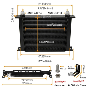 Refroidisseur d'huile haute performance 28 rangées <span class=keywords><strong>adaptateur</strong></span> de thermostat universel 80 C 3/4x16UNF et M20x1.5 + 7 ''ventilateur <span class=keywords><strong>électrique</strong></span> noir/argent - Product Image 2
