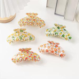 Pinzas para el pelo con estampado de frutas coreanas, bonitas y sencillas, con diseño de cereza, pinzas de tiburón para niñas y mujeres, decoración de cola de caballo de acrílico, joyería - Product Image 2