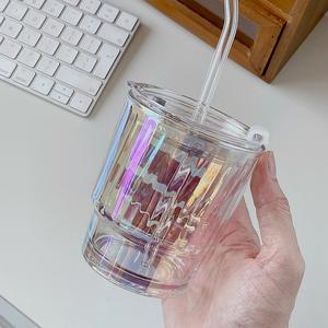 Vente en gros de tasse en verre d'eau de lait de café de réfraction colorée de la simplicité Ins de 400ml - Product Image 4