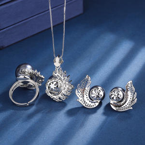 Conjunto de joyería de moda <span class=keywords><strong>Vintage</strong></span> de Latón chapado en platino, diseño de forma de hoja de perla Fritillaria 14mm12mm perla gris para bodas - Product Image 3