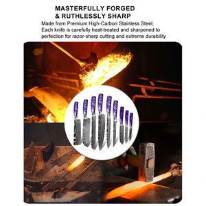 Juego de Cuchillos de Cocina Multifuncionales de Acero de Damasco al por Mayor con Mango de Resina Morada y Hojas con Patrón Láser, Cuchillos de Carnicero - Product Image 4