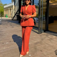 Ensemble pantalon droit et haut cintré à col tailleur en dentelle à manches courtes pour femme, style africain, coupe européenne et américaine