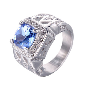 Anéis de Noivado de Luxo em Aço Titânio com Pedras Grandes de Rubi Azul e Verde para Homens - Product Image 6