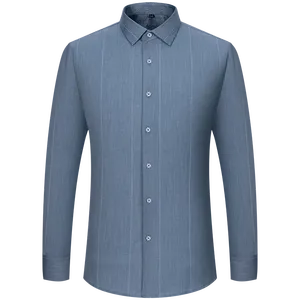 Camicia da <span class=keywords><strong>uomo</strong></span> <span class=keywords><strong>Slim</strong></span> <span class=keywords><strong>Fit</strong></span> a maniche lunghe a righe Casual da ufficio elasticizzata senza rughe in filato traspirante Anti-Pilling tinto per la primavera - Product Image 5