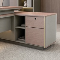 Bureau de direction moderne, durable et écologique avec armoire latérale et boîte à câbles, en bois, garantie 5 ans