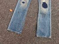 Jean en denim vintage pour homme, coupe droite, bleu délavé, de haute qualité, avec patchs et déchirures, 100% coton, style urbain