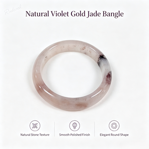 Bracciale in Giada Naturale Seta Dorata, Base Rosa <span class=keywords><strong>Beige</strong></span> con Inclusioni Viola, Gioiello Personalizzabile per Donna - Product Image 1