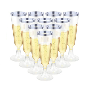 Copas de Champán Desechables de Plástico PS con Borde Dorado Plateado, Juego de 25 Piezas, 4.7oz/150ml, para Bodas y Fiestas - Product Image 1