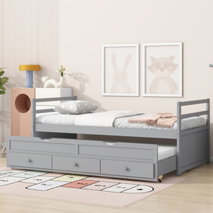 Children's Grey Trolley Bed With <b>Drawers</b> Storage Solid Wood Bedroom Bed For Kids Age 3 <b>6</b> Years - Product Image 2