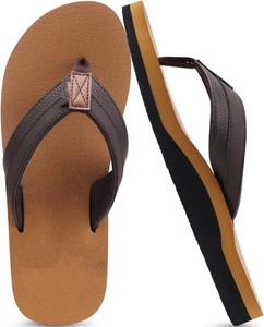 Tongs de yoga en cuir pour hommes, sandales à lanières avec soutien de la voûte plantaire, tongs compensées pour tongs - Product Image 1