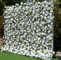 Panneaux muraux en fleurs artificielles FW1007 en soie blanche 2,4x2,4m pour mariage et Saint-Valentin, toile de fond pour photomaton, faits à la main