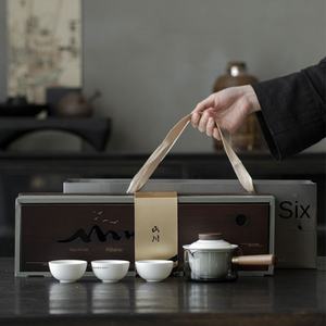 Juego de té de viaje para acampar al aire libre de lujo ligero oveja grasa Jade porcelana blanca mango lateral olla tres tazas regalo de mano juego de té de China - Product Image 6