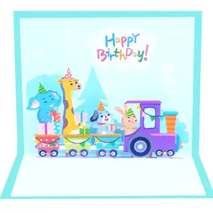 Novo cartão de aniversário criativo para crianças com desenho de animais pop-up 3D estilo europeu