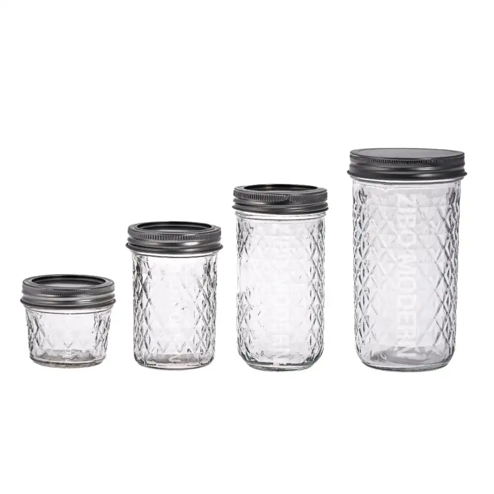 4 / 6 / 8 / 16 oz Glass Mason Jar Jelly / Jam Jars / Baby Food Canister / Caviar Jar - With Air Tight Metal Lid