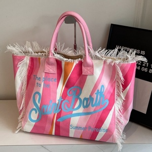 Summer Fashion Macrame Canvas Tote Handbag <b>Large</b> Capacity Print Logo Vacation Leisure <b>Beach</b> Travel Shoulder <b>Bag</b> with Tassels - Product Image 5