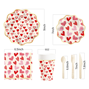 DAMAI - Juego de Decoración para Fiesta del Día de San Valentín, Venta al por Mayor, Platos de Papel con Corazones Rojos, Mantel, Juego de Vajilla Desechable para Fiesta - Product Image 5
