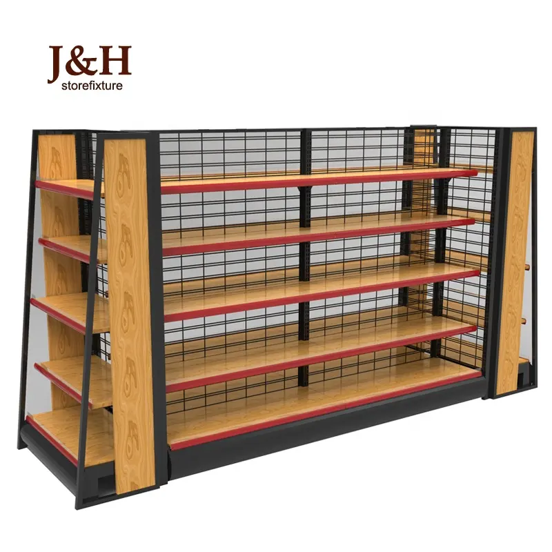 Retail Store Metal Mesh Hout Display Plank Supermarkt Houten Planken Gondel