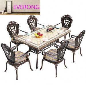 Ensemble de jardin moderne en aluminium moulé pour l'extérieur, 6 places, table et chaises de salle à manger durables résistantes aux UV pour la cour, l'hôtel - Product Image 6