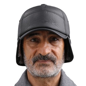 Leather Brimmed Hat With Fleece Lining Warm Winter <b>Cap</b> For <b>Men</b> Middle Aged Elderly Ear Protection - Product Image 5