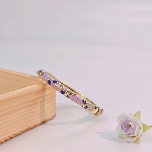Wholesale Women's Vintage Christian Alloy Irregular Teardrop Enamel Rhinestone Cloisonne Bangle Gold Plated Multi Color <b>Crystal</b> - Product Image 4