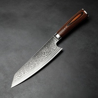 Couteau de Chef KING POWER en Acier Damas 67 Couches, Ensemble 1 Pièce avec Manche en Bois Pakka, Lame Combinée Ambidextre Tranchante