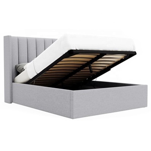 <span class=keywords><strong>Letto</strong></span> <span class=keywords><strong>Matrimoniale</strong></span> con <span class=keywords><strong>Testiera</strong></span> Imbottita in <span class=keywords><strong>Tessuto</strong></span> Grigio Chiaro, Struttura con Sollevamento a Gas - Product Image 2