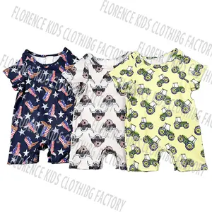 DH OEM new design wholesale boutique bamboo print boy cute jumpsuit baby knit romper