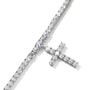 Cross Charm Hip Hop Simple 1 Row <strong>Tennis</strong> <strong>Chain</strong> Women <strong>Men</strong> Elegant Cross Pendant Choker 5A+ CZ Prom Necklace Fashion Jewelry - Product Image 3