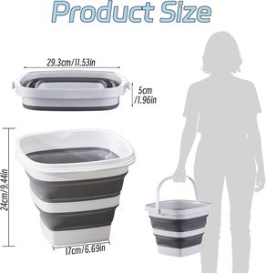 Seau pliable carré rétractable en plastique PP+TPR de 10L, tendance, gain de place, pour le nettoyage domestique, multi-usages, logo personnalisé - Product Image 4