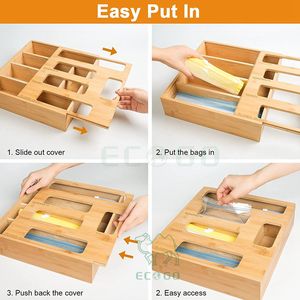 DUJEN Organisateur de sacs alimentaires en bambou Ziplock: Conteneur de stockage de cuisine pour gallon et sacs à collation - Product Image 3