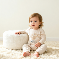 Combinaison pour bébé nouveau-né en coton doux, à épaules tombantes, à manches longues, imprimé ours de dessin animé, avec fermeture à boutons-pression à l'entrejambe, pour la maison