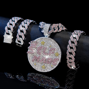 3PCS Iced Out Shiny Letter Self Made Round Medal Pendant avec Round Stars Shape Necklace and Bracelet Jewelry - Product Image 3