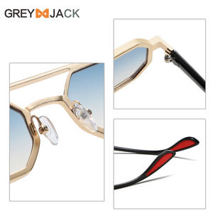 Gafas de Sol Metálicas Poligonales Grises con Marco Dorado, Protección UV400, Unisex, para Conducir, Lentes Tipo 3, Material AC - Product Image 3