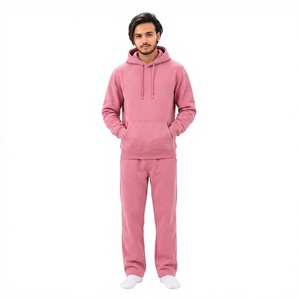 Men's <b>Pink</b> Hooded <b>Tracksuit</b> Full Sleeve Solid Color Cotton Casual Wear with Side Pockets Regular Fit Autumn Style - Product Image 1