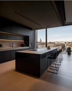 Venta al por mayor de lujo negro lacado gabinetes de <span class=keywords><strong>cocina</strong></span> con <span class=keywords><strong>encimera</strong></span> de mármol y grifo de madera de arce personalizado nuevo diseño de muebles - Product Image 3