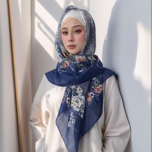 Bufanda cuadrada grande con estampado de gasa de gran oferta para Hijab clásico encaje malayo moda Indonesia cuadrado Hijab grande - Product Image 1