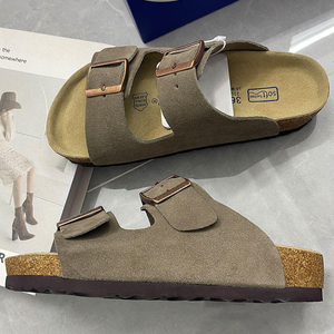 Sandalias Ajustables con Doble Hebilla y Suela de Corcho, Unisex, Punta Abierta, Gamuza de Vaca, Acolchadas, para Interiores y Exteriores, Talla 36 - Product Image 2