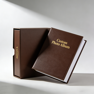 Album Fotografico Personalizzato con Copertina Rigida in Similpelle, Logo Personalizzato con Stampa a Caldo, Libro dei Ricordi con Finitura Soft Touch e Scatola con Cassetto - Product Image 1