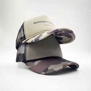 Casquette Snapback 5 Panneaux Personnalisable Rose Vif, Vert et Beige, Imprimée Camouflage, en Mousse, Style Trucker, avec Logo Personnalisé - Product Image 2